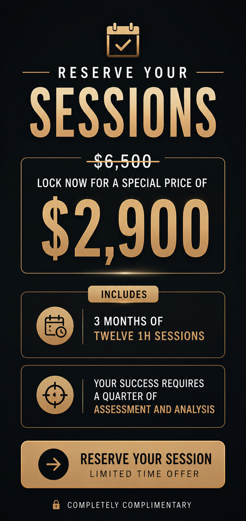 Reserve Your Sessions — 3 months of twelve 1-hour consulting sessions, special price $2,900
